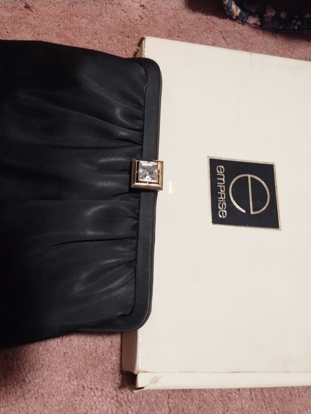 Vintage Avon Emprise Black Satin Evening Clutch Purse With Original Box